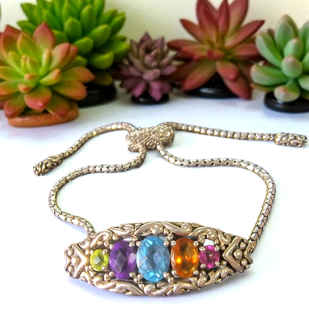 Samuel Behnam Bali Design Multi Gemstone & Sterling Silver Bolo Bracelet